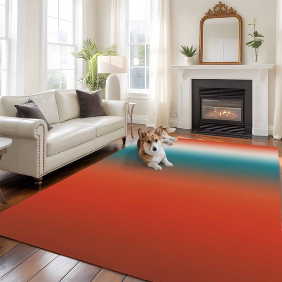 Gradient Orange Red Large Area Rugs 5x8 ft Modern Abstract Minimalist Blue Ocean Beach Washable Rug Non Slip Indoor Carpet Absorbent Floor Mat for Living Room Bedroom Dining Room