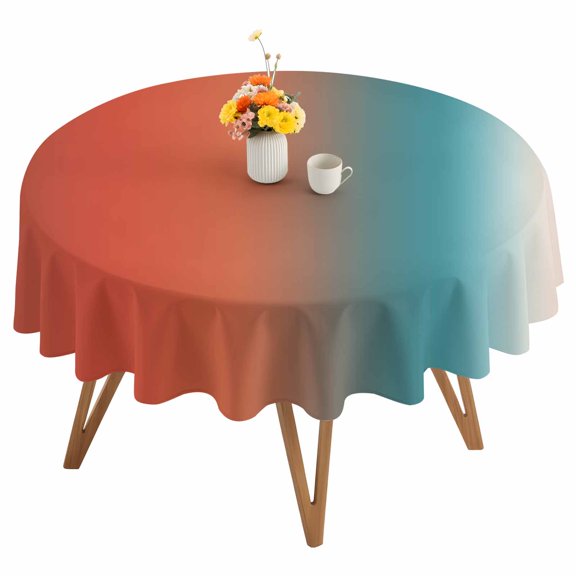 Gradient Orange Red Round Tablecloth 54 inches Modern Abstract Minimalist Blue Ocean Beach Waterproof Oil-Proof Table Cloth Round Table Cover for Holiday Party Picnic Dinner Decor Indoor Outdoor Use