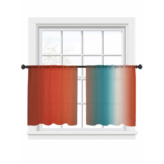 Gradient Orange Red Sheer Curtains 2 Panels Set Modern Abstract Minimalist Blue Ocean Beach Sheer Window Curtains Light Filtering Rod Pocket Voile Drapes for Bedroom Living Room 52"x54"