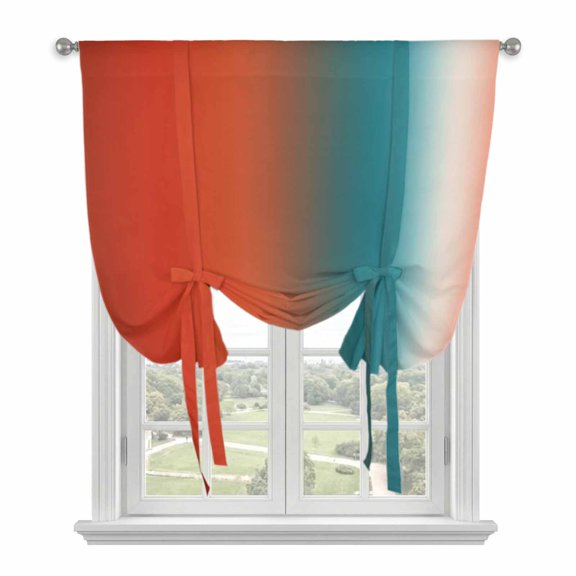 Gradient Orange Red Tie Up Curtain for Window, Modern Abstract Minimalist Blue Ocean Beach Adjustable Tie Up Balloon Curtain Valances Rod Pocket Window Treatment for Kitchen Bathroom Bedroom 42"x45"