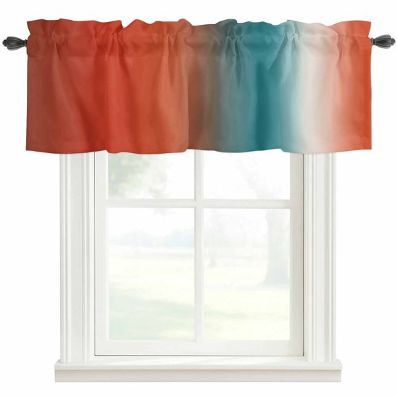 Gradient Orange Red Valances for Windows Modern Abstract Minimalist Blue Ocean Beach Rod Pocket Curtain Valance Window Treatment Short Curtains for Kitchen Living Room, 42"x12"