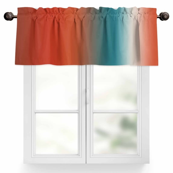 Gradient Orange Red Valances for Windows Modern Abstract Minimalist Blue Ocean Beach Valance Curtains Rod Pocket Bathroom Small Window Treatments for Kitchen Living Room Bedroom, 54"x18"