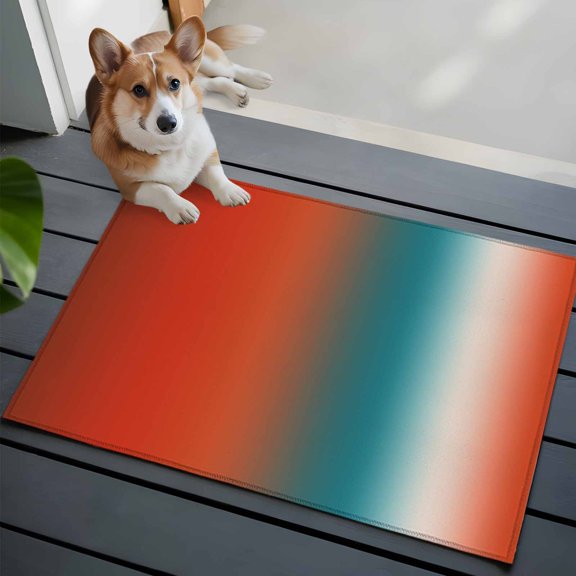 Gradient Orange Red Washable Entry Rug 2x3 Modern Abstract Minimalist Blue Ocean Beach Low Pile Indoor Door Mat with Rubber Backing Thin Area Rug for for Entrance, Bedroom, Kitchen, Laundry, Bathroom