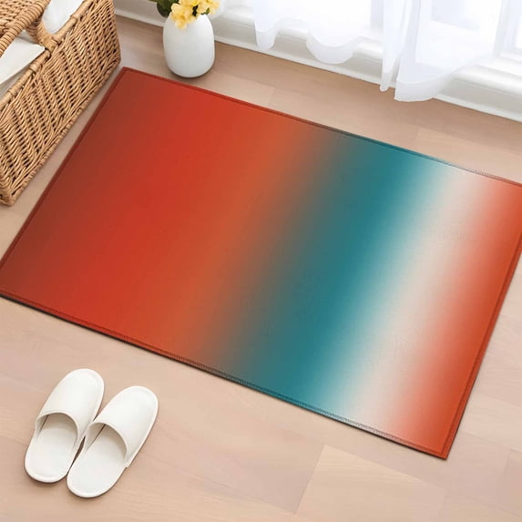 Gradient Orange Red Washable Small Entryway Area Rugs 2'x3', Modern Abstract Minimalist Blue Ocean Beach Low Pile Throw Rug Non-Slip Sturdy Edge Binding Carpet for Front Door Floor Room Entry