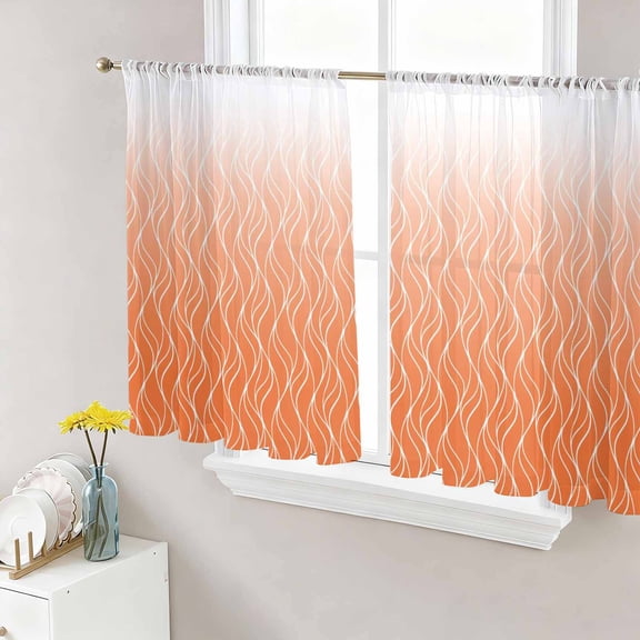 Gradient Orange Sheer Curtains for Living Room Bedroom, Abstract Morocco Orange Curved Lines Light Filtering Sheer Curtain Rod Pocket Voile Window Treaments Drapes, 52 x 45 Inches