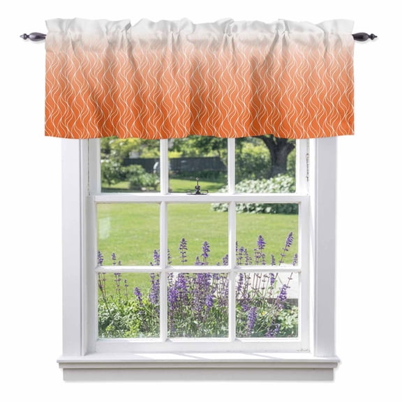 Gradient Orange Valance Curtain for Windows Abstract Morocco Orange Curved Lines Rod Pocket Curtain Valances Short Window Treatments Panels for Kitchen Bathroom Laundry Room Basement 56 x 16 Inch