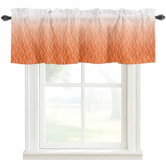 Gradient Orange Valances for Windows Abstract Morocco Orange Curved Lines Rod Pocket Curtain Valance Window Treatment Short Curtains for Kitchen Living Room, 42"x12"
