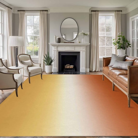 Gradient Orange Washable Living Room Rugs 6'x9', Modern Minimalist Yellow Orange Ocean Beach Low Pile Throw Large Area Rug Non-Slip Sturdy Edge Binding Carpet for Dining Room Kitchen Office