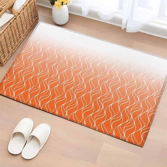 Gradient Orange Washable Small Entryway Area Rugs 2'x3', Abstract Morocco Orange Curved Lines Low Pile Throw Rug Non-Slip Sturdy Edge Binding Carpet for Front Door Floor Room Entry
