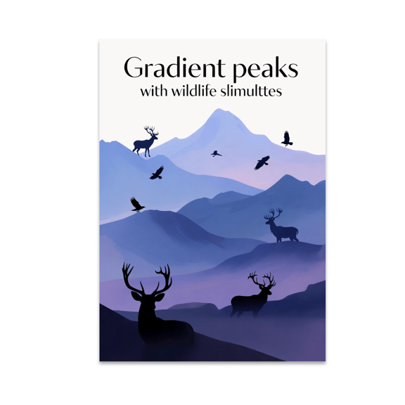 Gradient Peaks with Wildlife Silhouettes - Nature Lovers - 13x19 Poster Print