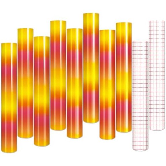 Gradient Permanent Adhesive Vinyl - 8 Sheets 12"x10" Sunset Ombre Glossy Patterned Permanent Adhesive Vinyl for Cutting Machine, Home Decor Self Sticker