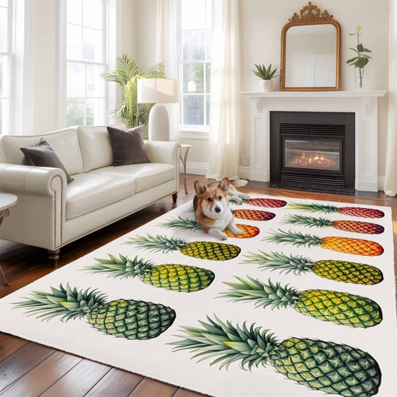 Gradient Pineapple Area Rug 5x8 FT, Non Slip Bedroom Throw Carpet, Watercolor Modern Fruit Washable Soft Floor Carpet Non-Shedding Rug for Living Room Nursery Dorm Office