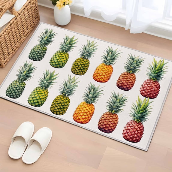 Gradient Pineapple Bathroom Rug Washable 2x3 Entryway Rug Non Slip Watercolor Modern Fruit Front Door Mat Low Pile Indoor Doormat Throw Floor Carpet for Kitchen Bedroom Entrance