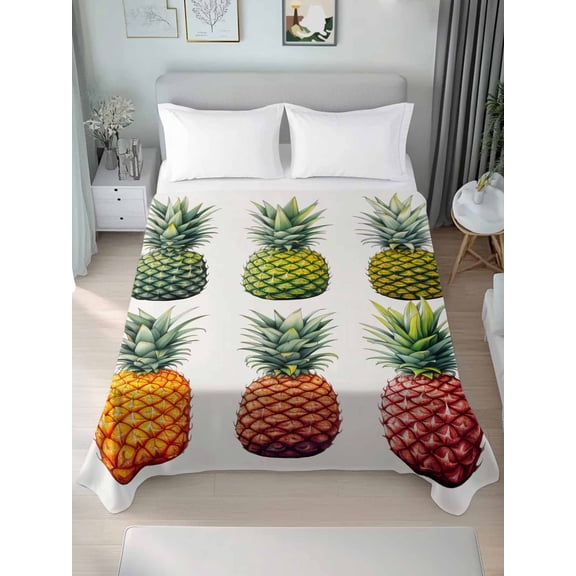 Gradient Pineapple California King Size Flat Sheet, Wrinkleproof & Fadeproof Cooling Flat Bed Sheet Only, Watercolor Modern Fruit Breathable Soft Bedding Top Sheets 108 x 98 Inches
