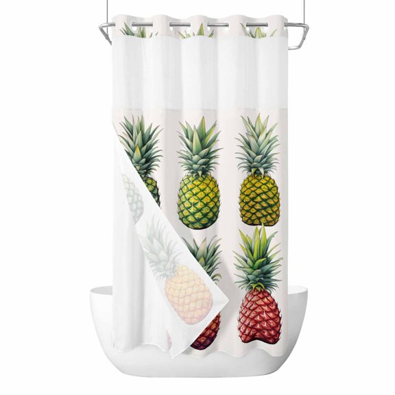 Gradient Pineapple No Hook Shower Curtain Waterproof, Bathroom Curtains with Snap in Liners and See Through Top Window, Watercolor Modern Fruit Hotel Style Bathtub Curtains Shower 54"Wx78"L
