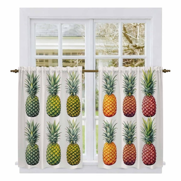 Gradient Pineapple Kitchen Curtains, Watercolor Modern Fruit Light Filtering Window Curtain Panels, 2Pcs Rod Pocket Window Treatments Set for Study Room Bathroom Bedroom 52x54 Inches