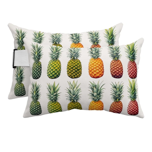 Gradient Pineapple Outdoor Chaise Lounge Head Pillow with Insert, Watercolor Modern Fruit Waterproof Headrest Lumbar Pillow Cusion Cover with Elastic Strap for Patio Beach Recliner, 11"x16" 2PCS