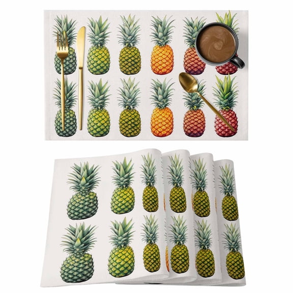 Gradient Pineapple Placemats Set of 4 Watercolor Modern Fruit Place Mats Indoor Wipeable Table Mats Washable Cloth Dining Table Placemats for Kitchen Holiday Party Home Decor 13x19 Inch