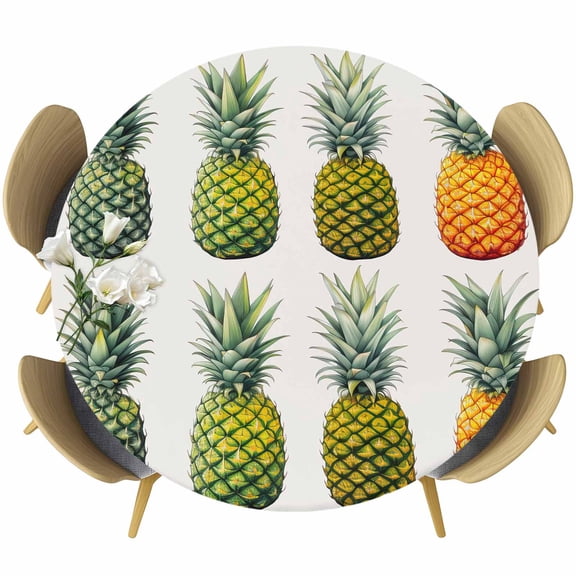 Gradient Pineapple Table Cloth, Round Fitted Tablecloths with Elastic Edge, Watercolor Modern Fruit Wipeable Waterproof Table Cover for Kitchen Wedding 45-54 Inches