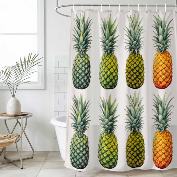 Gradient Pineapple Waterproof Fabric Shower Curtain, Watercolor Modern Fruit Waterproof Fabric Shower Curtain for Bathroom Curtains Bathtubs Hotel Washable Shower Curtains with 12 Hooks Stall 54x78in