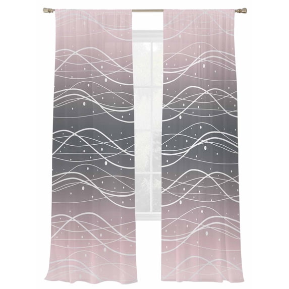 Gradient Pink Black Sheer Curtains 2 Panels Set Wave Line Dots Modern Abstract Simple Sheer Window Curtains Light Filtering Rod Pocket Voile Drapes for Bedroom Living Room 52"X108"