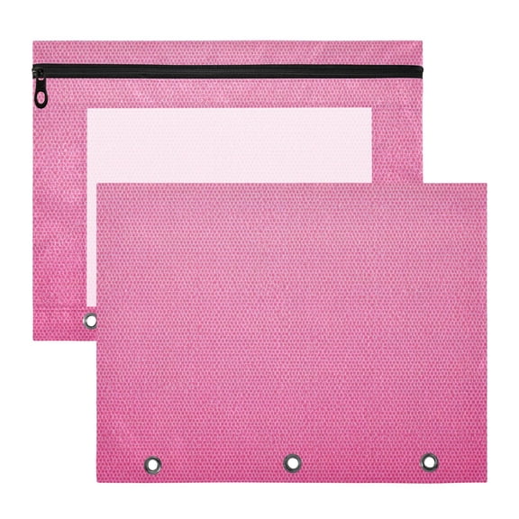 Gradient Pink Fabric Texture 3-Ring Binder Pouches A4 Size Zipper Pocket File Storage 2 Packs