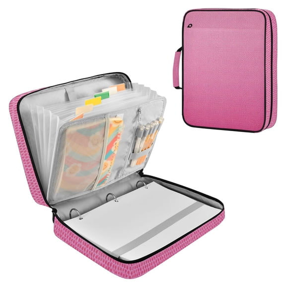 Gradient Pink Fabric Texture Accordion File Organizer Expanding File Folder 3-Ring Binder Bag 500 Sheets A4 Size