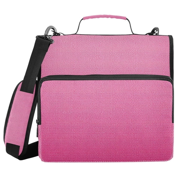 Gradient Pink Fabric Texture Binder Bag with Shoulder Strap 3 Ring Zipper Binder File Folder Document Storage