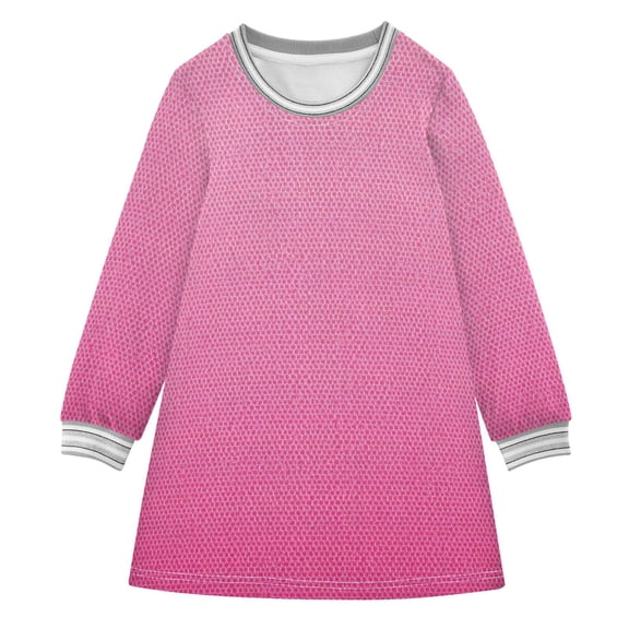 Gradient Pink Fabric Texture Long-sleeved Dress A-line One-Piece Dress for 2-8 Years Casual Party 3T