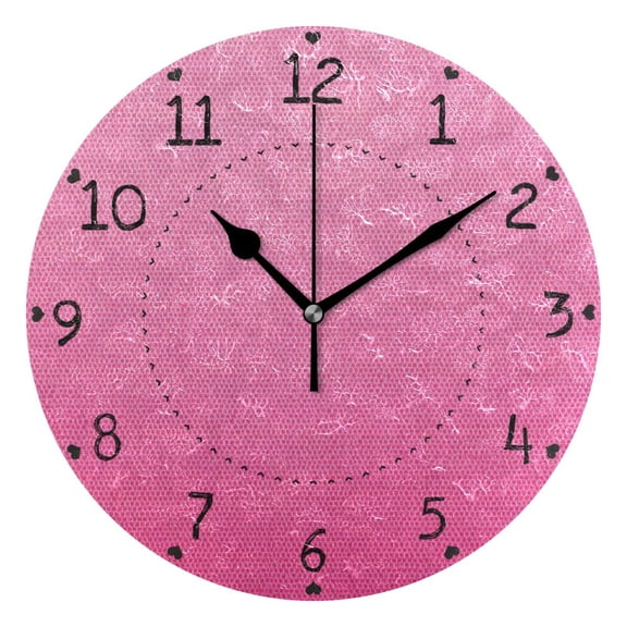 Gradient Pink Fabric Texture Round Wall Clock Silent Analog Battery Operated Black Pointer Home Decor 9.84" Diameter
