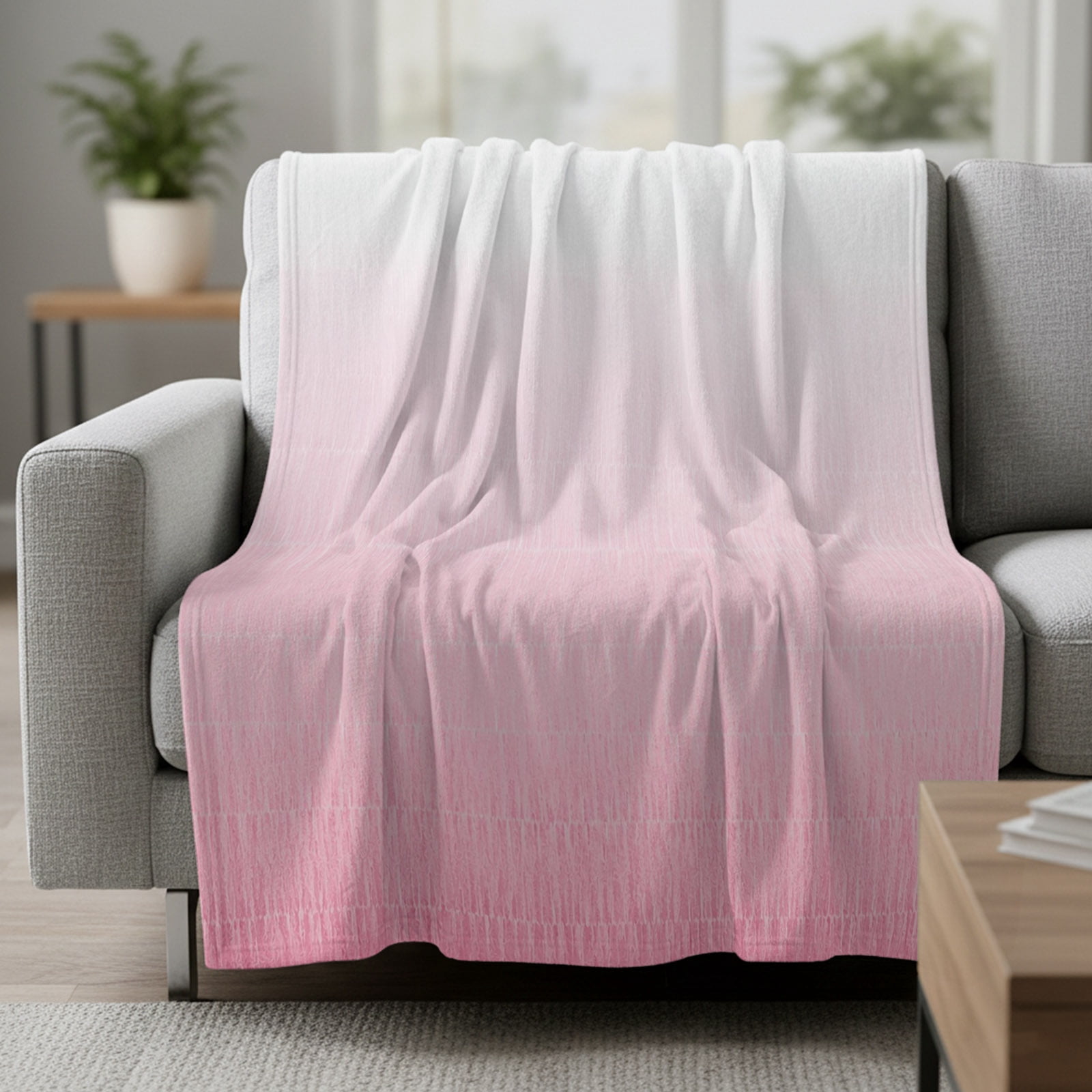 Gradient Pink Fleece Throw Blanket Lightweight Modern Minimalist Contemporary Ombre Pink Stripes Fuzzy Flannel Throws Super Soft Cozy Flannel Blanket for Couch, Sofa, Bed, Travel 50"x60"