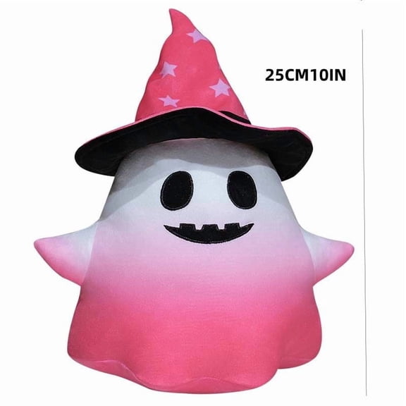 Gradient Pink Ghost Plush Toy with Star Witch Hat,Made of Skin-Friendly Short Plush Surface,Exquisite Embroidery Facial Details for Bedroom Home Layout,Halloween Party Table Ornament