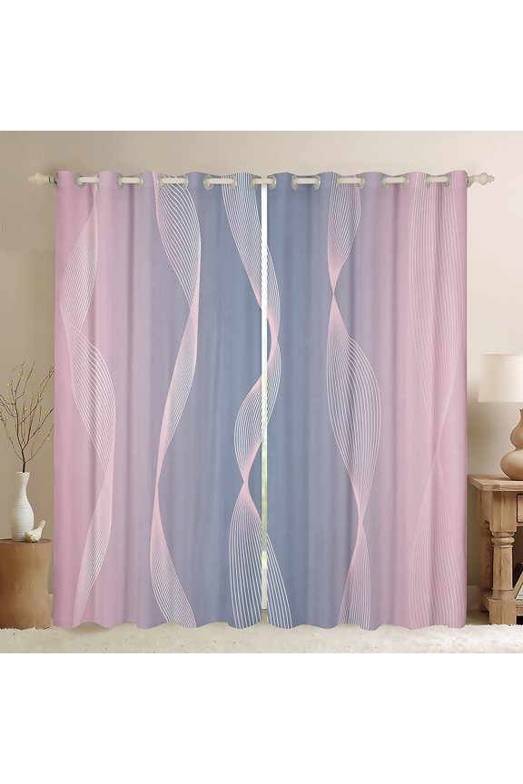 Gradient Pink and Grey Curtains & Drapes 2 Panels 52"Wx63"L,Silver Foil Print Wave Striped Curtains Ombre Blackout Curtains,Abstract Art Room Decor Aesthetic