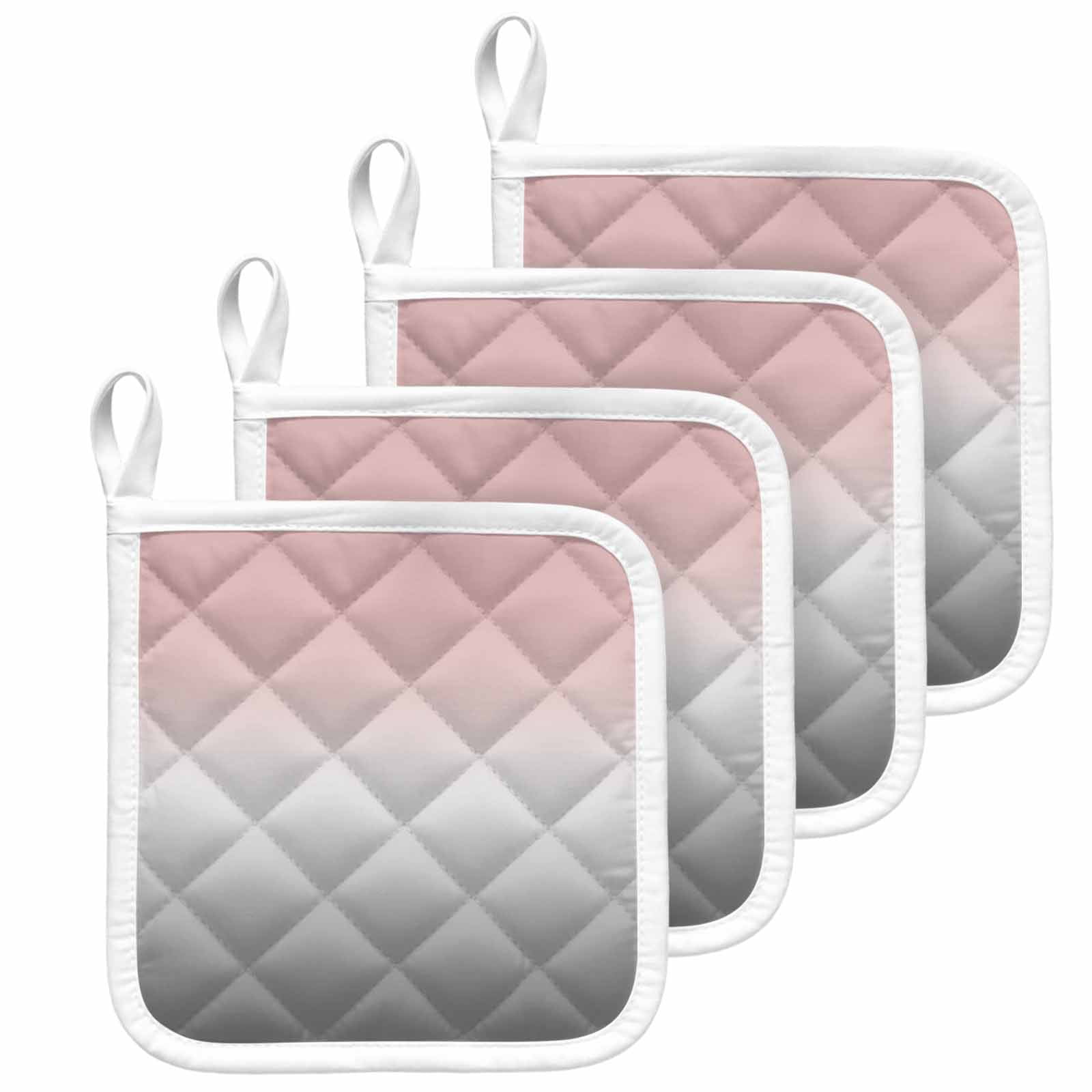 Gradient Pink Grey, Pot Holders for Kitchen Heatproof Potholder, 4 Pack Modern Abstract Color Ombré Art Hot Pads Multipurpose Oven Pads Cloth Potholders Trivet for Cooking and Baking