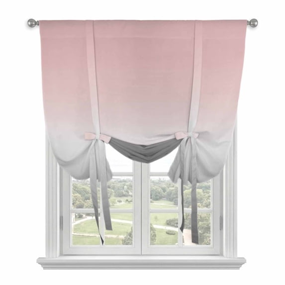 Gradient Pink Grey, Tie Up Curtains for Kitchen Windows,Adjustable Rod Pocket Valance 63 Inch Long, Modern Abstract Color Ombré Art Window Treatment Balloon Roman Blind Shade, 52" x 63"