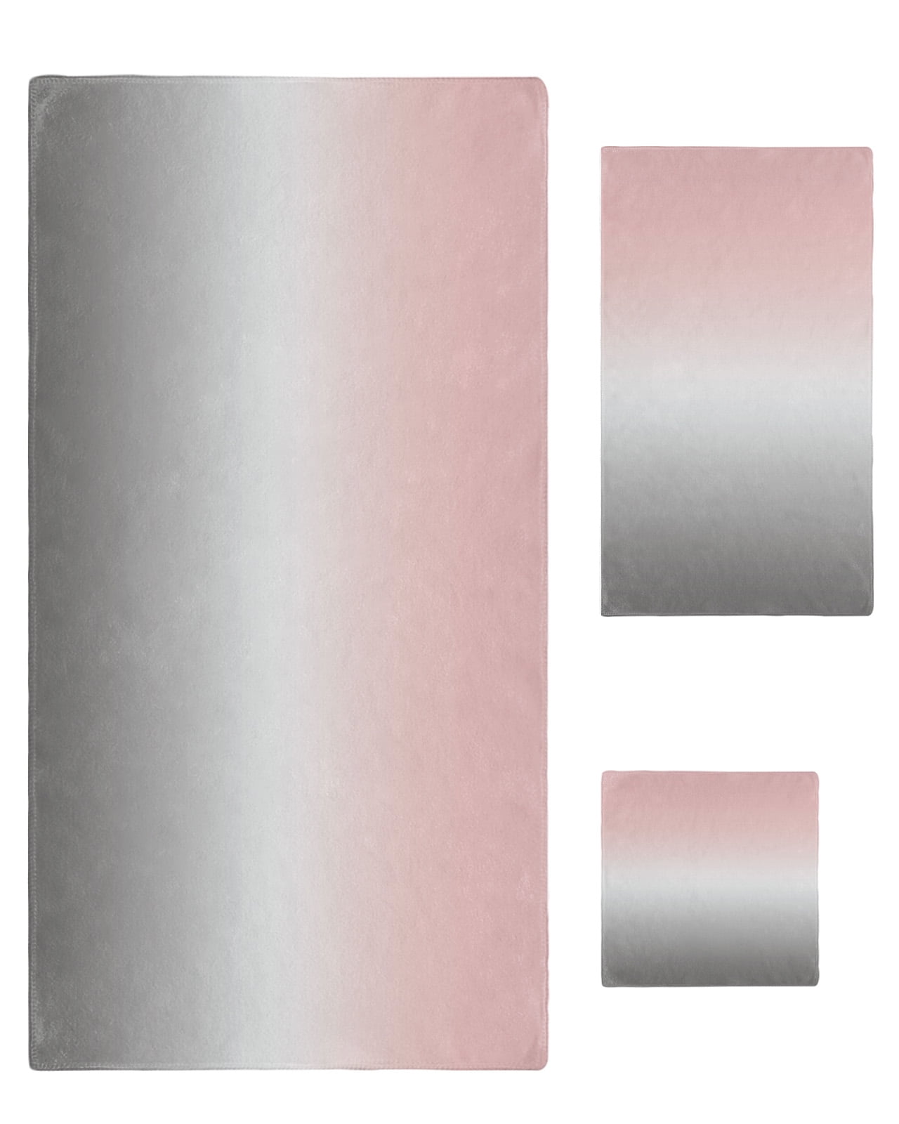 Gradient Pink Grey Towel Set of 3, Soft Microfiber Bath Towels, Hand Towel, Washcloths, Modern Abstract Color Ombré Art Quick-Dry Absorbent Towels for Bathroom Kitchen Hotel Beach Gym Spa