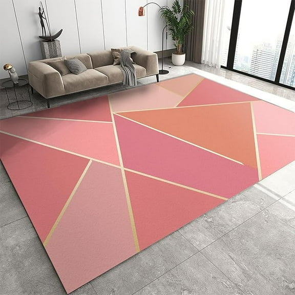 Gradient Pink Marble Area Rug, Abstract Geometric Irregular Pattern Washable Carpet, With Non-Slip Rubber Backing Floor Rugs, For Living Room Bedroom Dining Room 4' x 5'