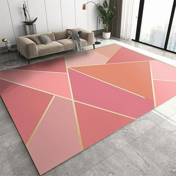 Gradient Pink Marble Area Rug, Abstract Geometric Irregular Pattern Washable Carpet, With Non-Slip Rubber Backing Floor Rugs, For Living Room Bedroom Dining Room 3' x 4'