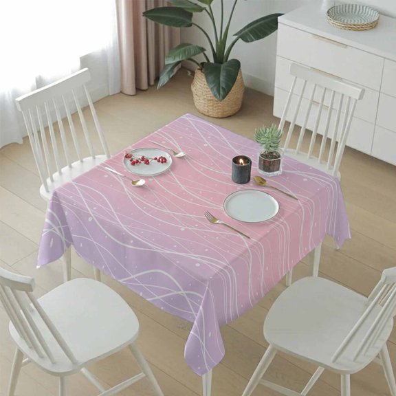 Gradient Pink Purple Waves Table Cloth 54x54in, Waterproof Square Tablecloth Wipeable Tablecloths Summer Ocean Wavy Table Covers for Dining Tables Party Indoor Outdoor