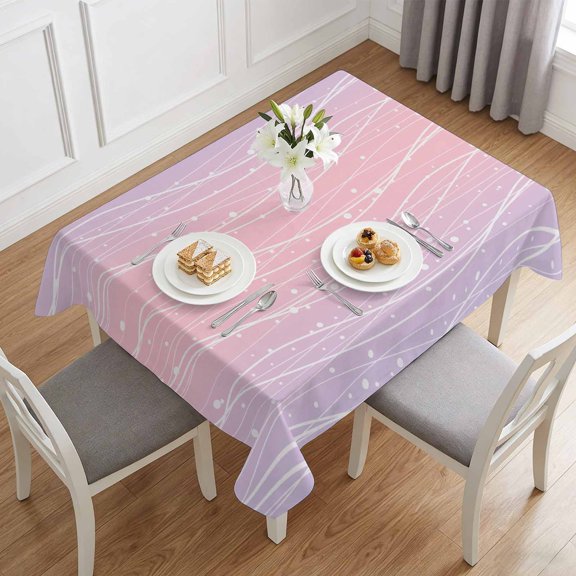 Gradient Pink Purple Waves Table Cloth 60x84in, Waterproof Rectangle Tablecloth Wipeable Tablecloths Summer Ocean Wavy Table Covers for Dining Tables Party Indoor Outdoor