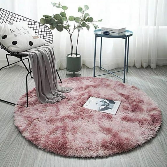 Gradient Pink Soft Round Rugs, Circle Area Rug for Kid's Bedroom, Fluffy Shag Circular Rug for Nursery Room, Non-Slip Home Decor Carpet for Teen's Room, 39.4" Dia
