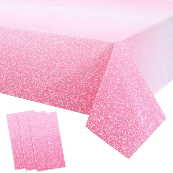 3 Packs Ombre Pink Plastic Tablecloth 54x108 Inch Gradient Pastel Pink Disposable Table Covers with Glitter Sprinkle, Rectangle Decor for Party Birthday , Light Pink