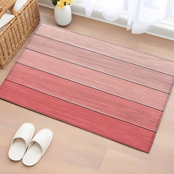 Gradient Pink Washable Small Entryway Area Rugs 2'x3', Wood Grain Abstract Striped Simple Vintage Low Pile Throw Rug Non-Slip Sturdy Edge Binding Carpet for Front Door Floor Room Entry