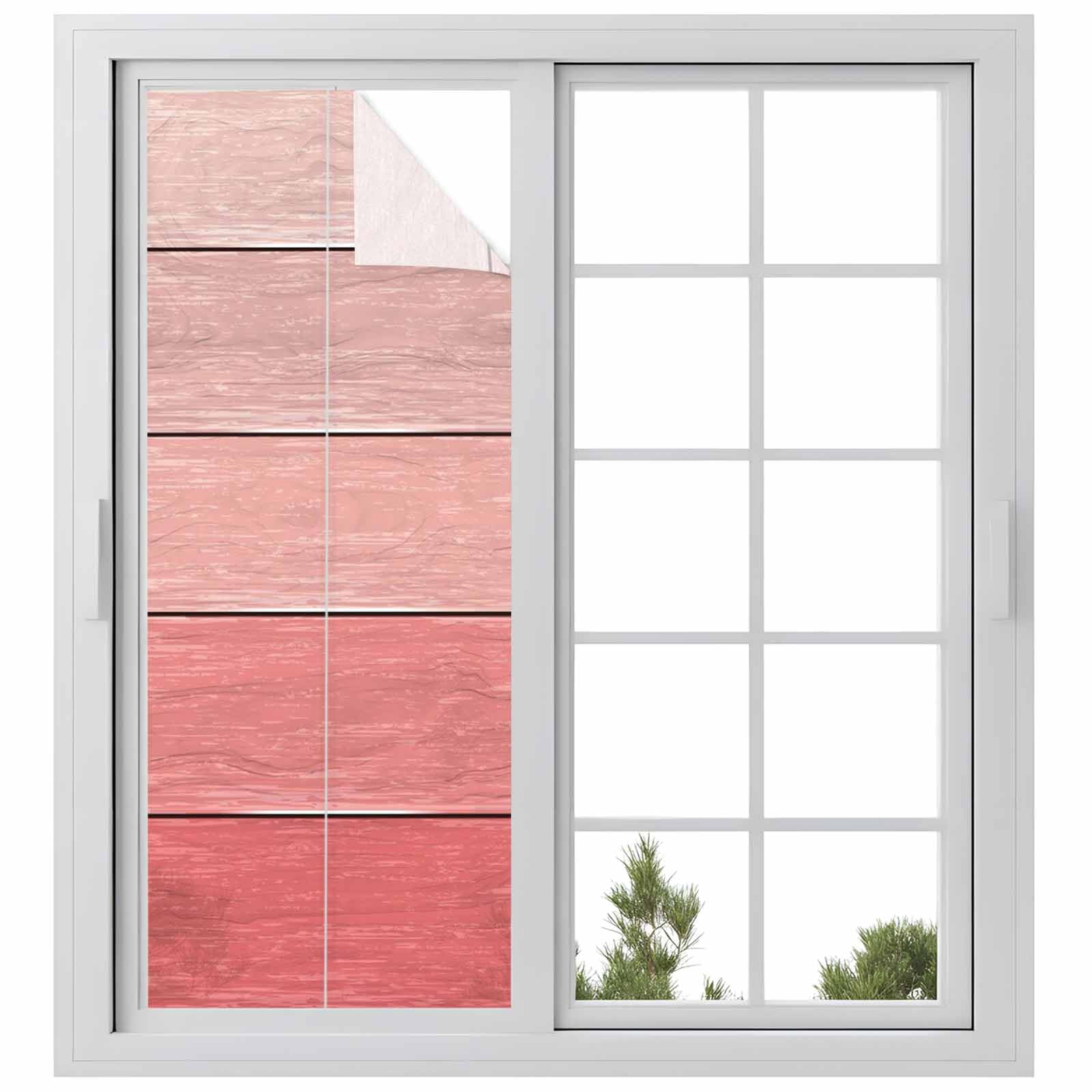 Gradient Pink Window Privacy Film, Wood Grain Abstract Striped Simple Vintage Frosted Glass Window Clings Static Cling UV Heat Blocking Reusable Door Sticker for Bathroom 23.6 x 59 Inch