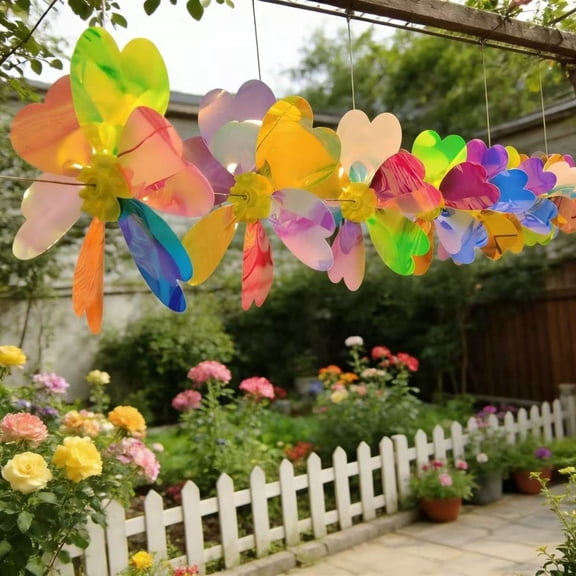 Gradient Plastic Windmill String Garland For Outdoor Hanging, Multicolor Decorative Streamer With Wind Spinners, Lightweight Durable Nylon For Parties Scenic Areas Backdrop, Independence Day Ready