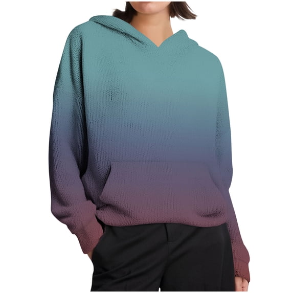 Gradient Pullover for Women Casual Long Sleeve Athletic Fuzzy Pocket Sweatshirts Holiday Outdoor Daily Basic Outfits