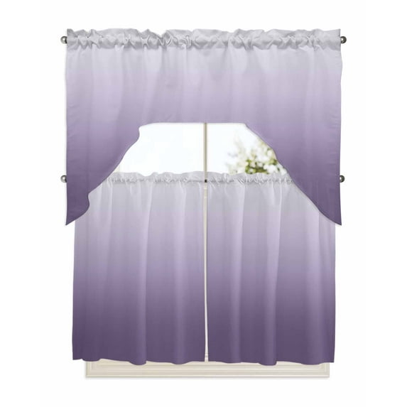 Gradient Pure Purple Abstract Art Kitchen Curtains Swag Valance and Tier Curtains Set 36 Inch Length, Rod Pocket Drape Panels Pair Swag Curtains for Bathroom/Cafe/Window