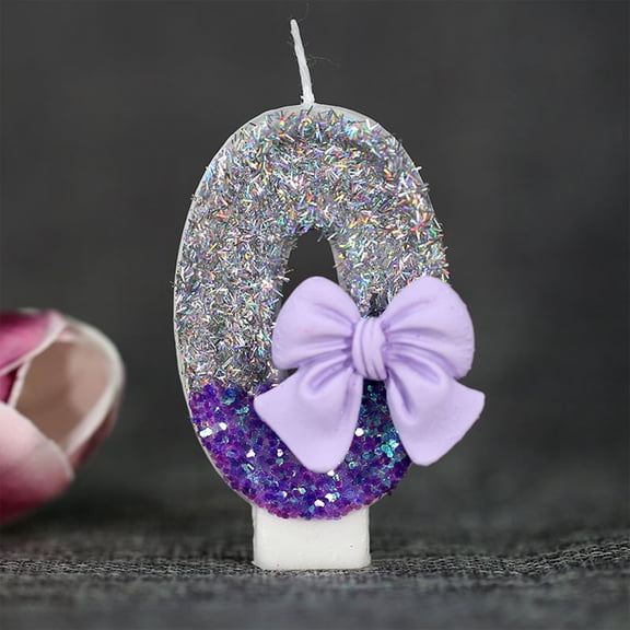 Gradient Purple Bow Number 0 Candle for Birthday Cake, Creative Birthday Cake Decoration Supplies and Party Decoration Candle, Version A
