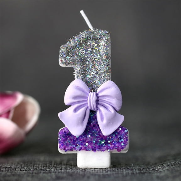 Gradient Purple Bow Number 1 Candle for Birthday Cake, Creative Birthday Cake Decoration Supplies and Party Decoration Candle, Version B