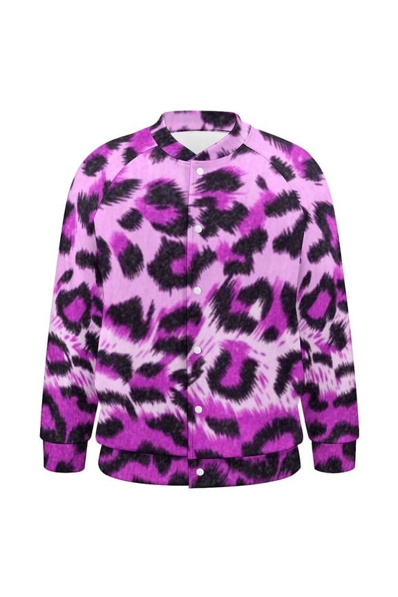 Gradient Purple Leopard Print Baseball Jersey Fashion Ribbed Sleeve Man Women's Jacket Motion Tops XXS-6XL